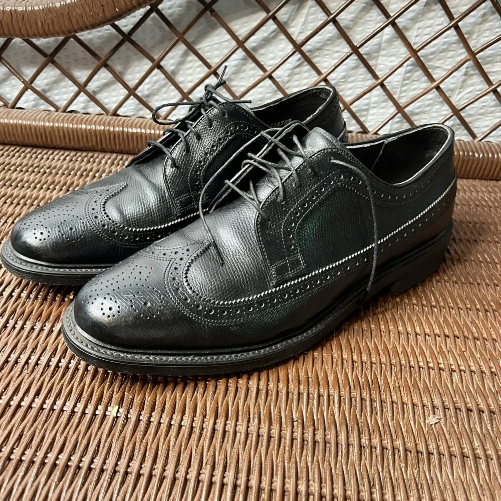 Vintage Executive Imperials Black Wingtip Full Brogue Oxfords Shoes Size 9C
